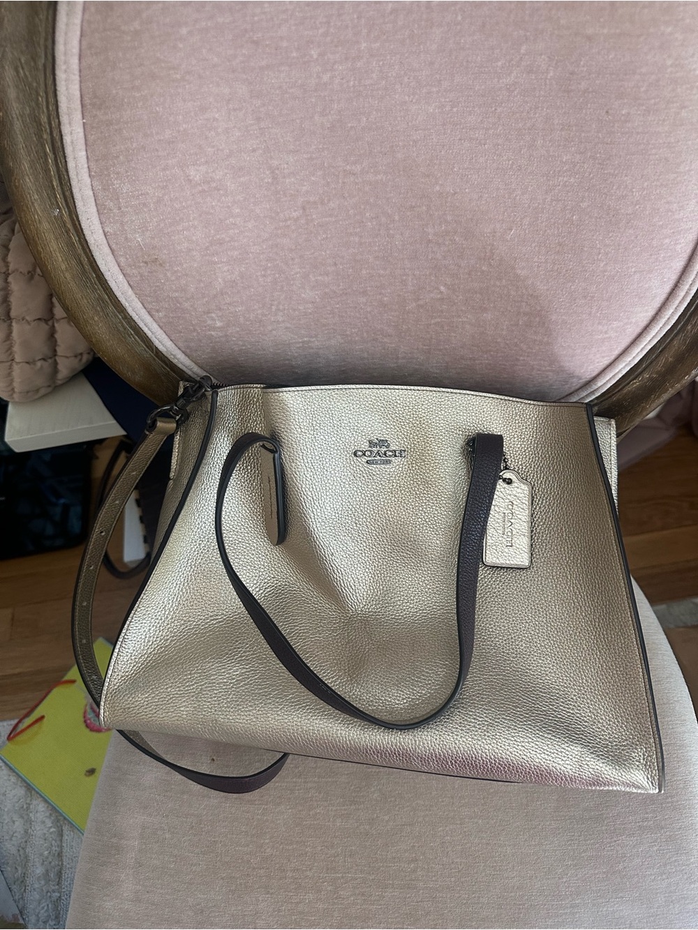 Coach Metallic Pebbled Leather Shoulder Bag - Champagne Gold